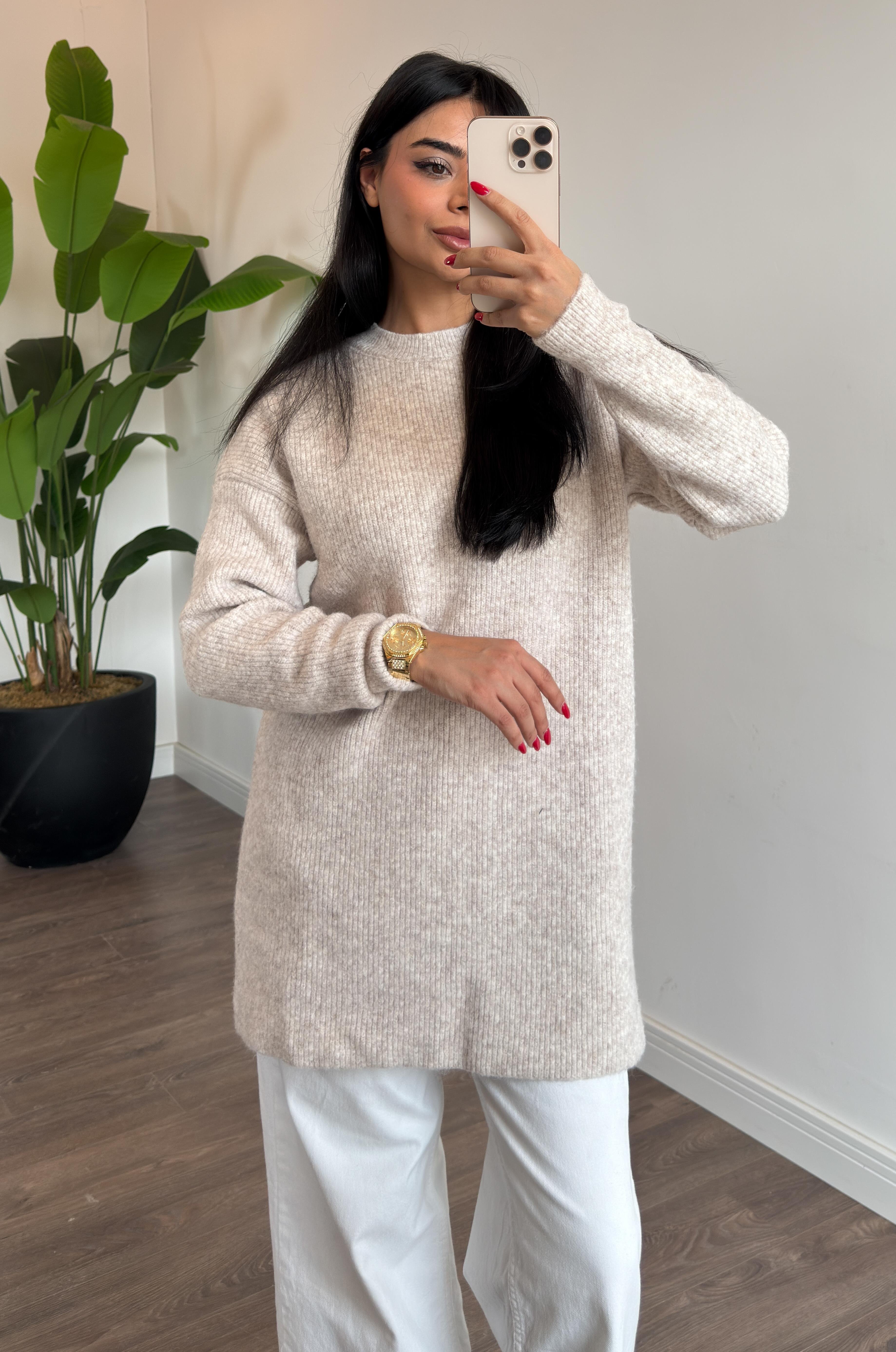 Oslo Simit Yaka Basic Tunik - Bej