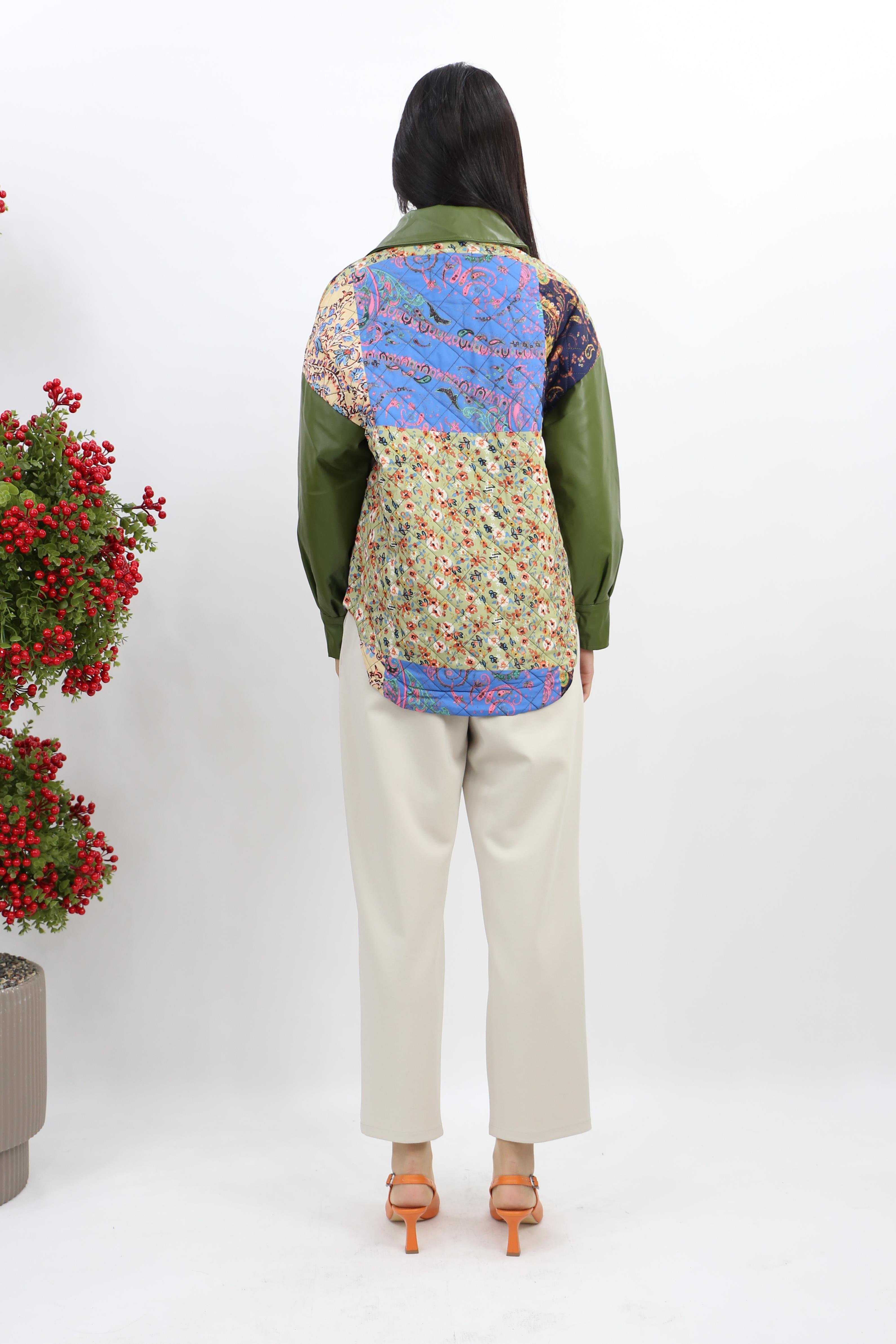 Patchwork Desenli Ceket - Y.Yeşili