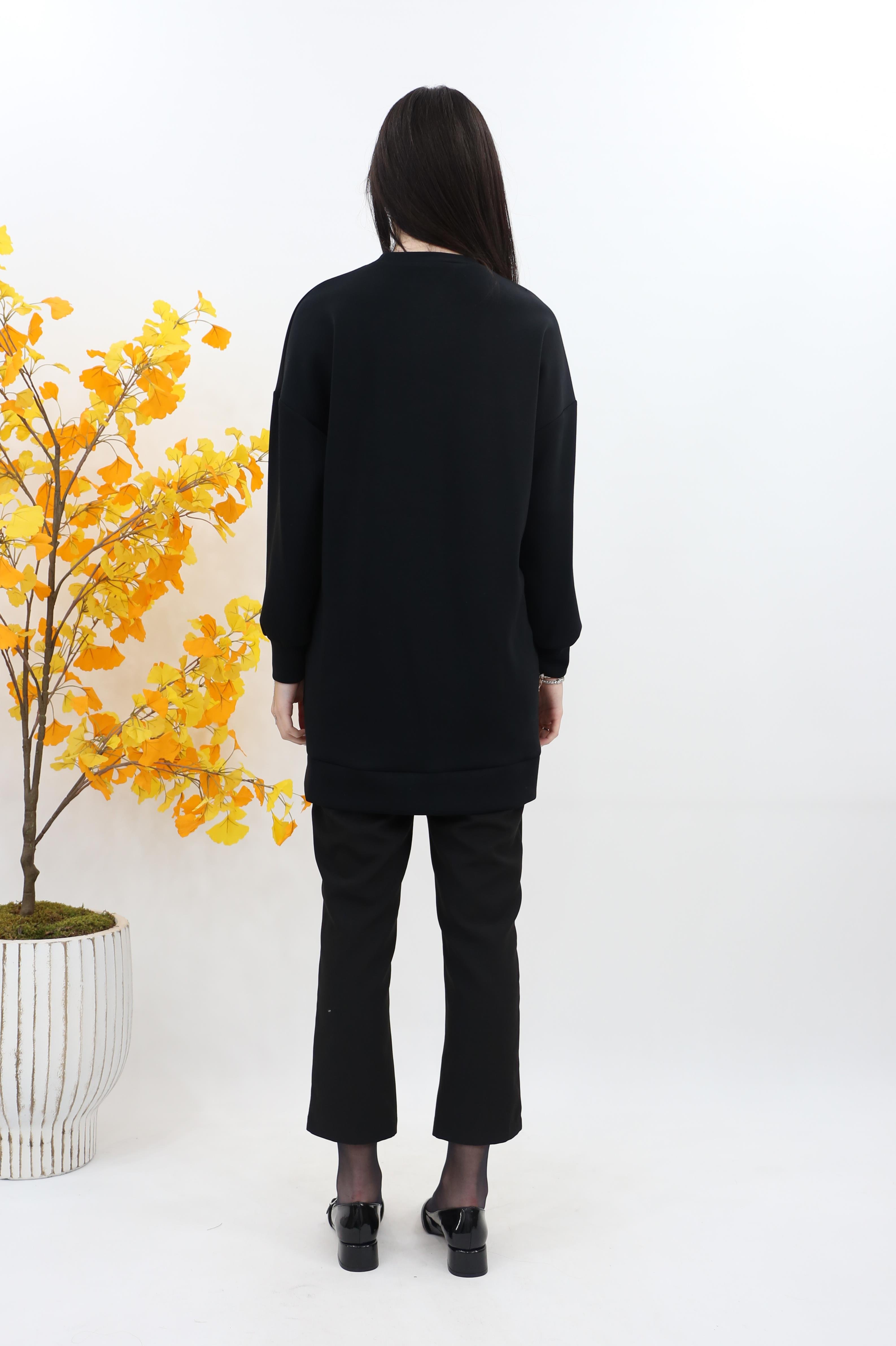 Puane Çiçek Garnili Basic Modal Tunik 10627 - Siyah
