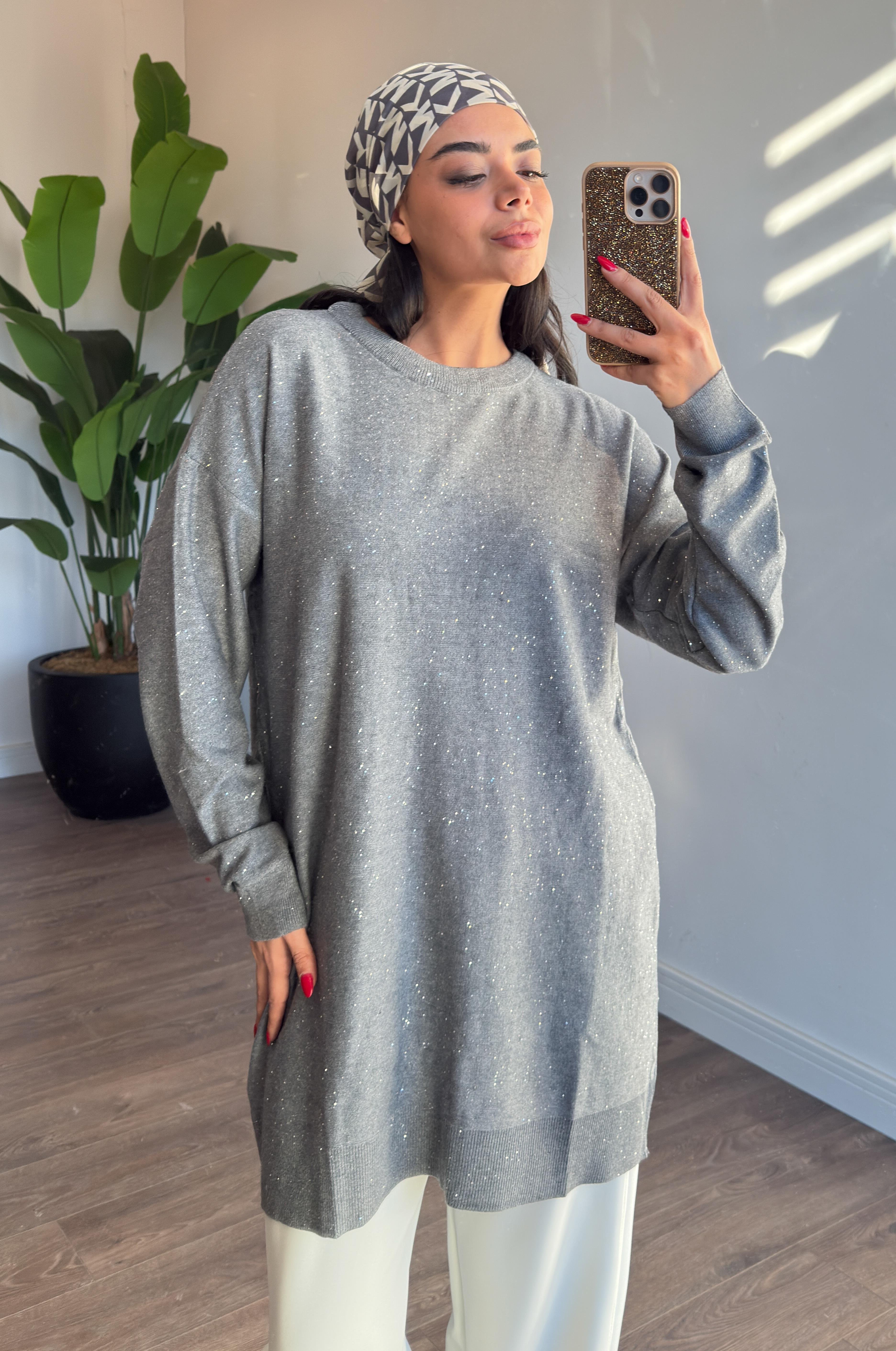 Pul Detaylı Oversize Tunik - Antrasıt