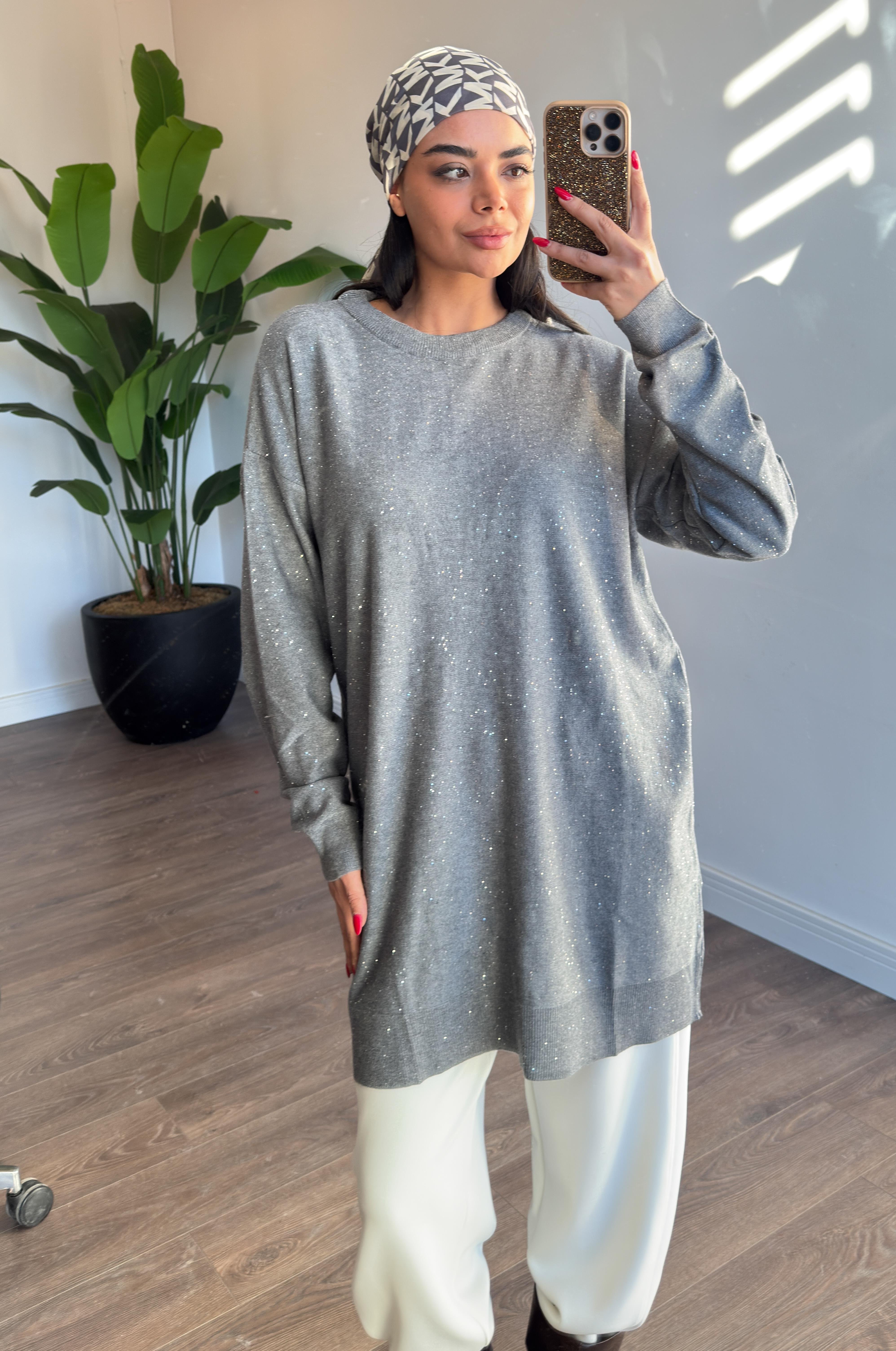 Pul Detaylı Oversize Tunik - Antrasıt