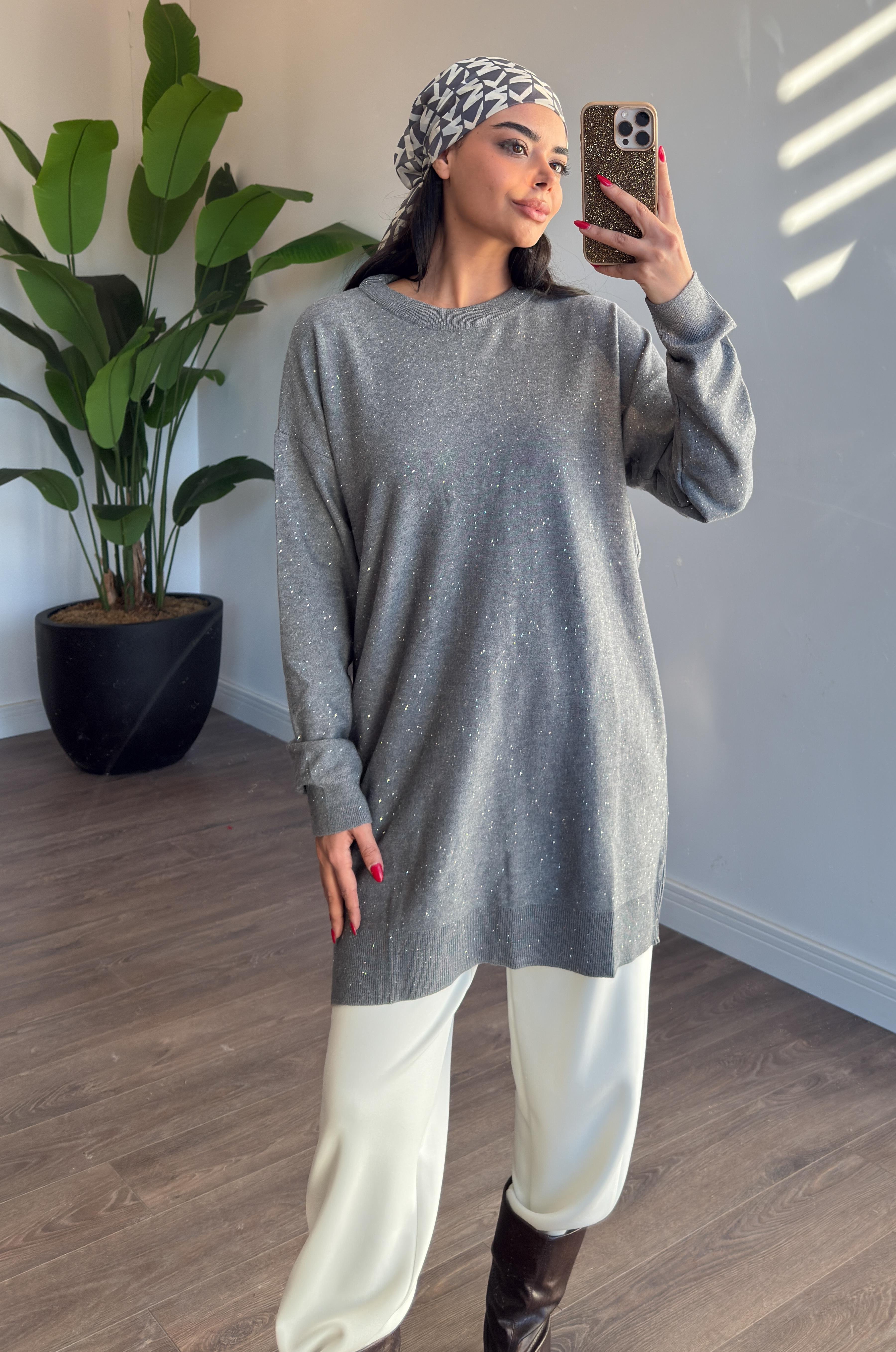 Pul Detaylı Oversize Tunik - Antrasıt