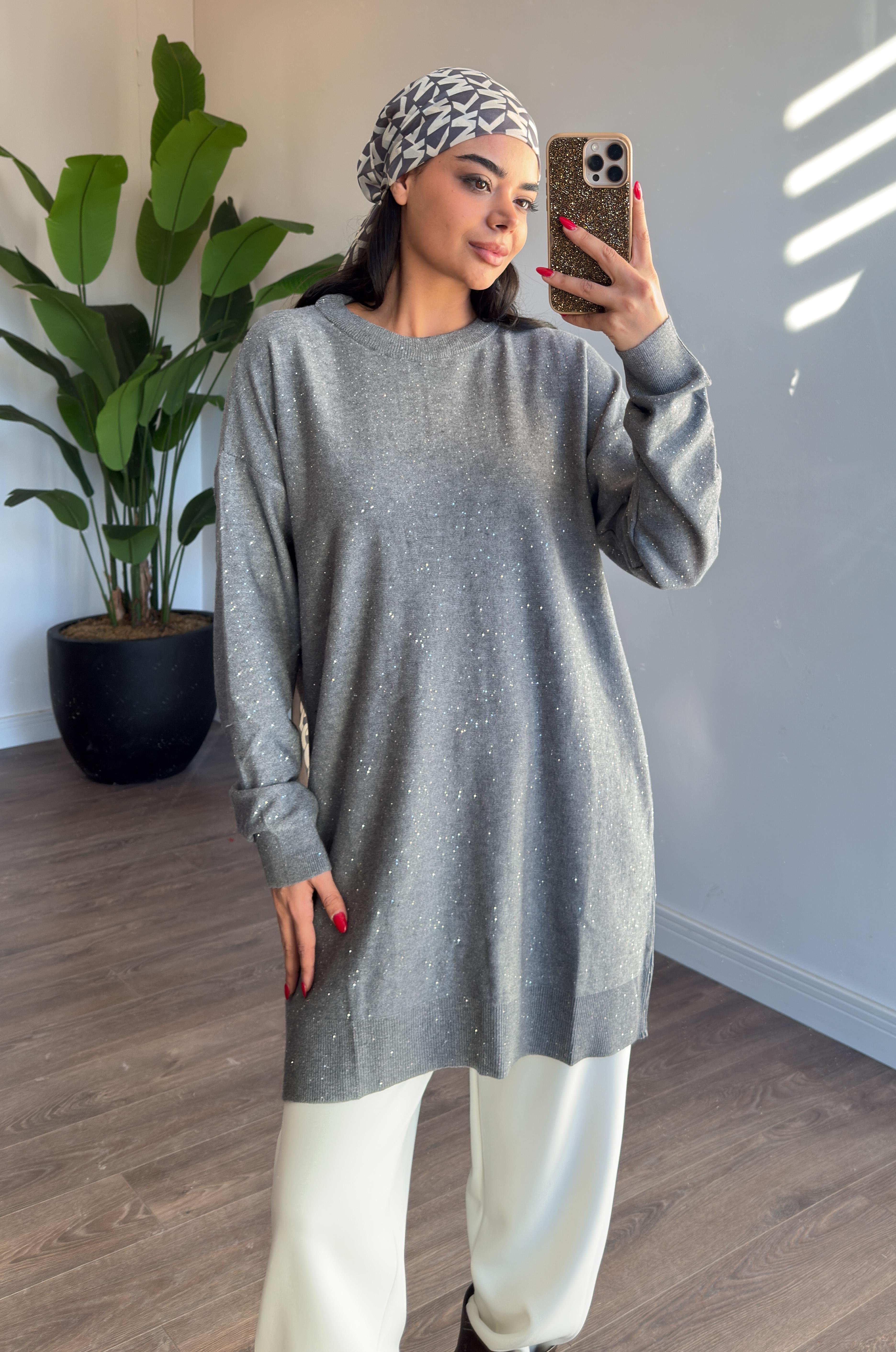 Pul Detaylı Oversize Tunik - Antrasıt