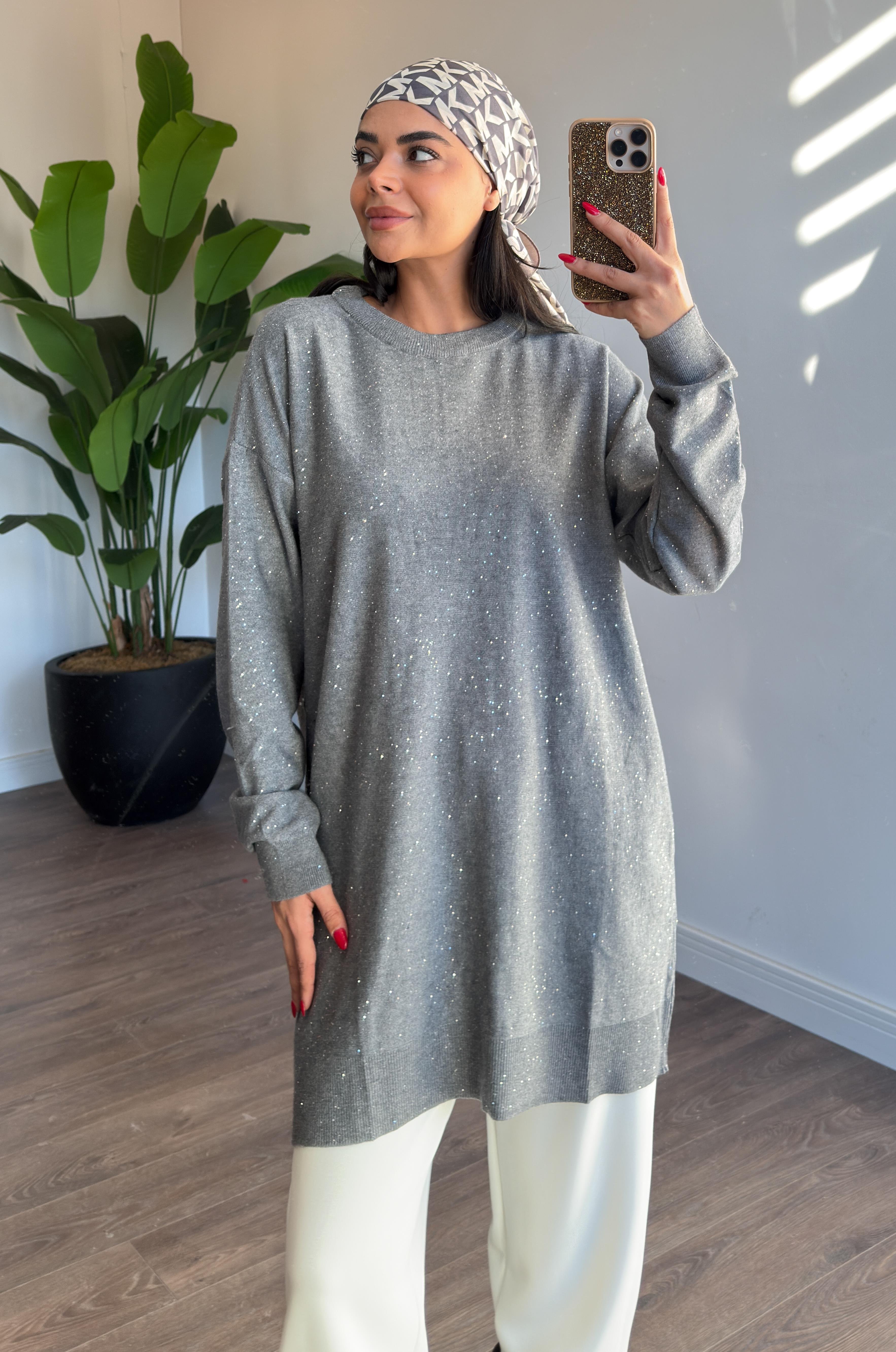 Pul Detaylı Oversize Tunik - Antrasıt