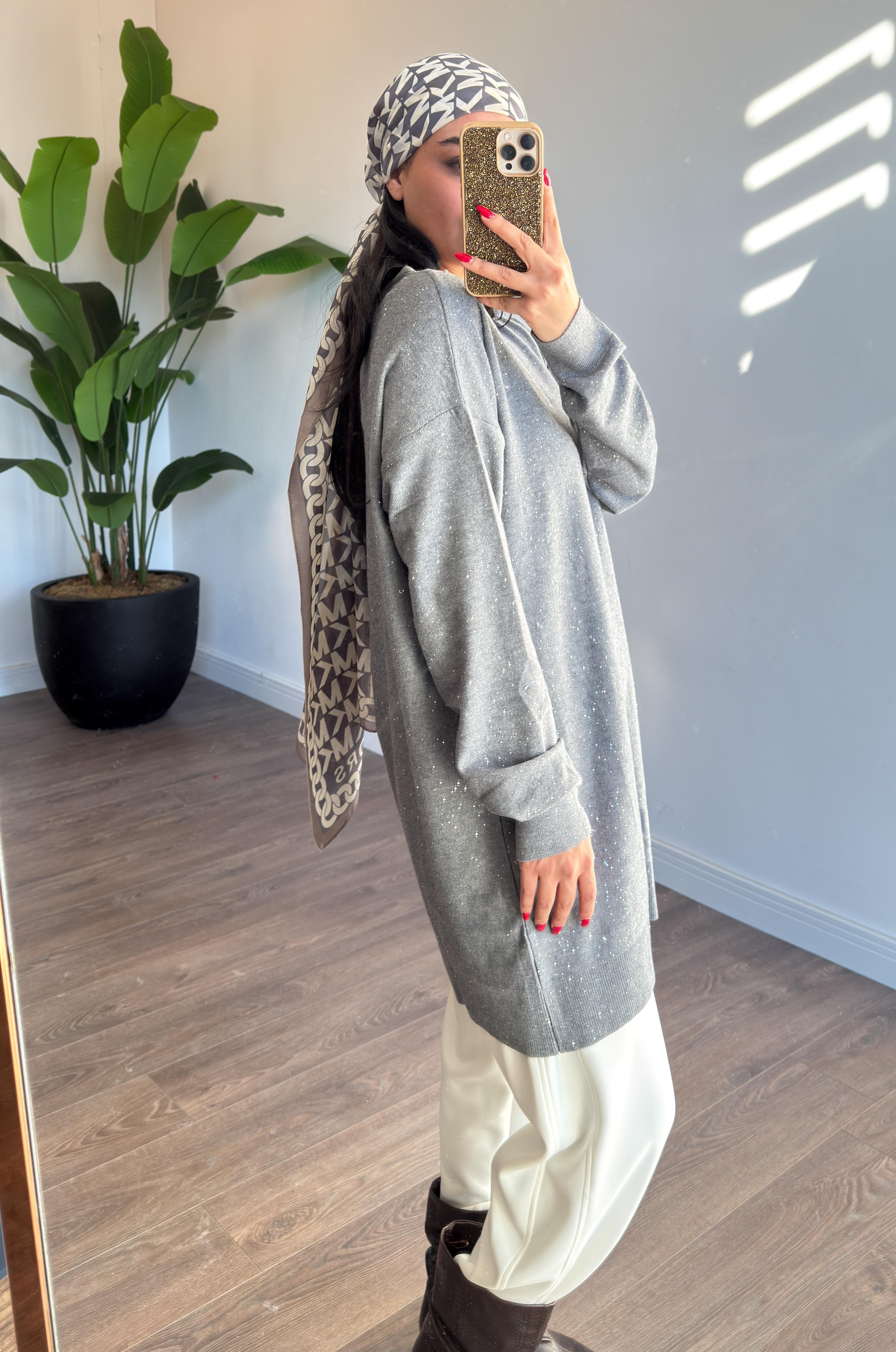 Pul Detaylı Oversize Tunik - Antrasıt