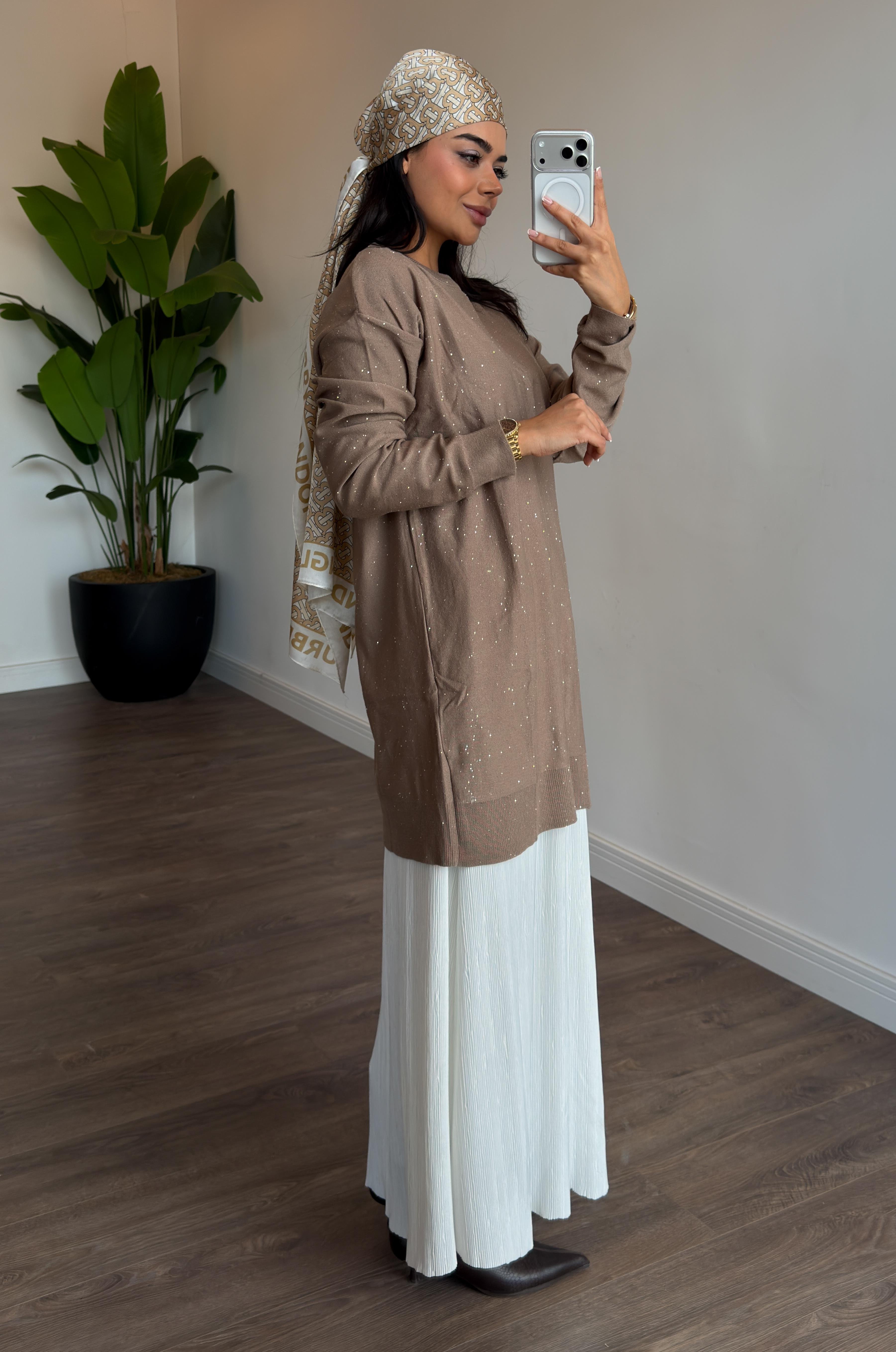Pul Detaylı Oversize Tunik - vizon