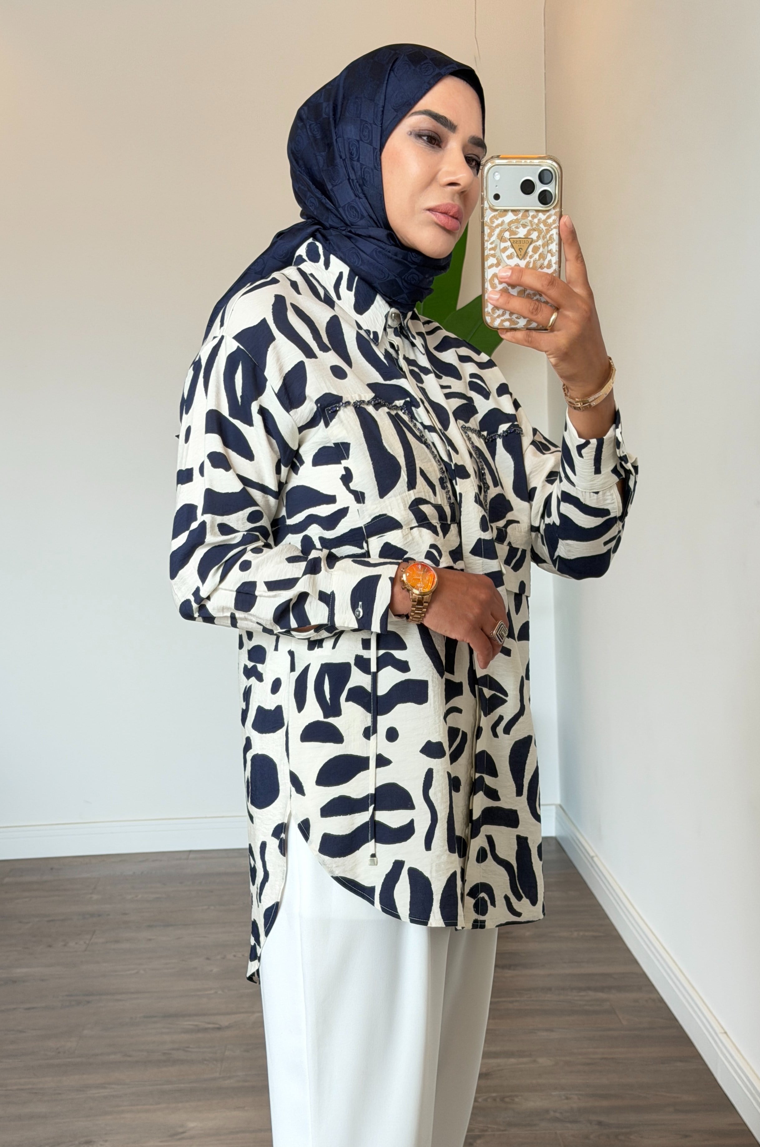 Taş İşlemeli Tensel Gömlek - Lacivert
