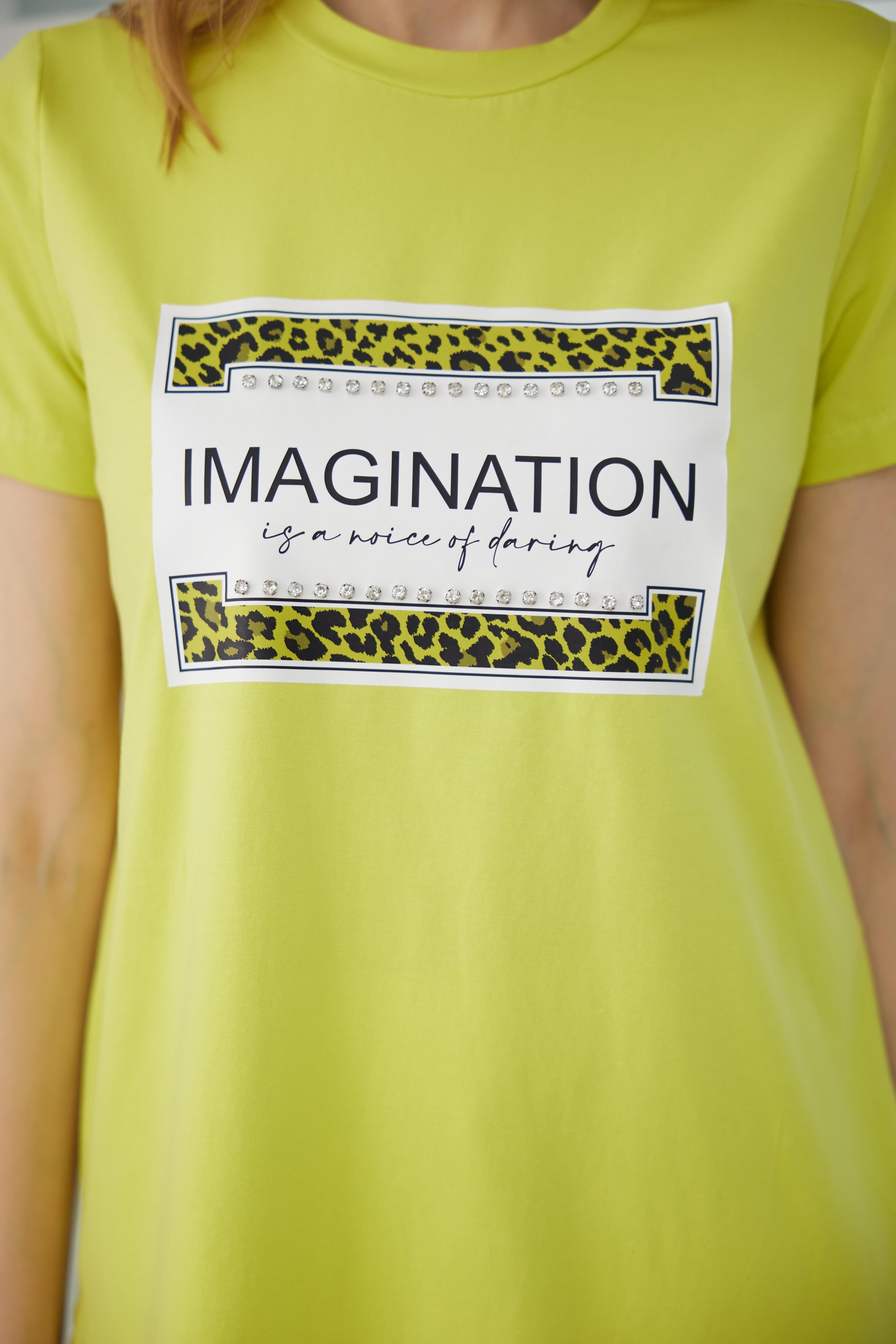 Taşlı Baskılı Tshirt - Lime