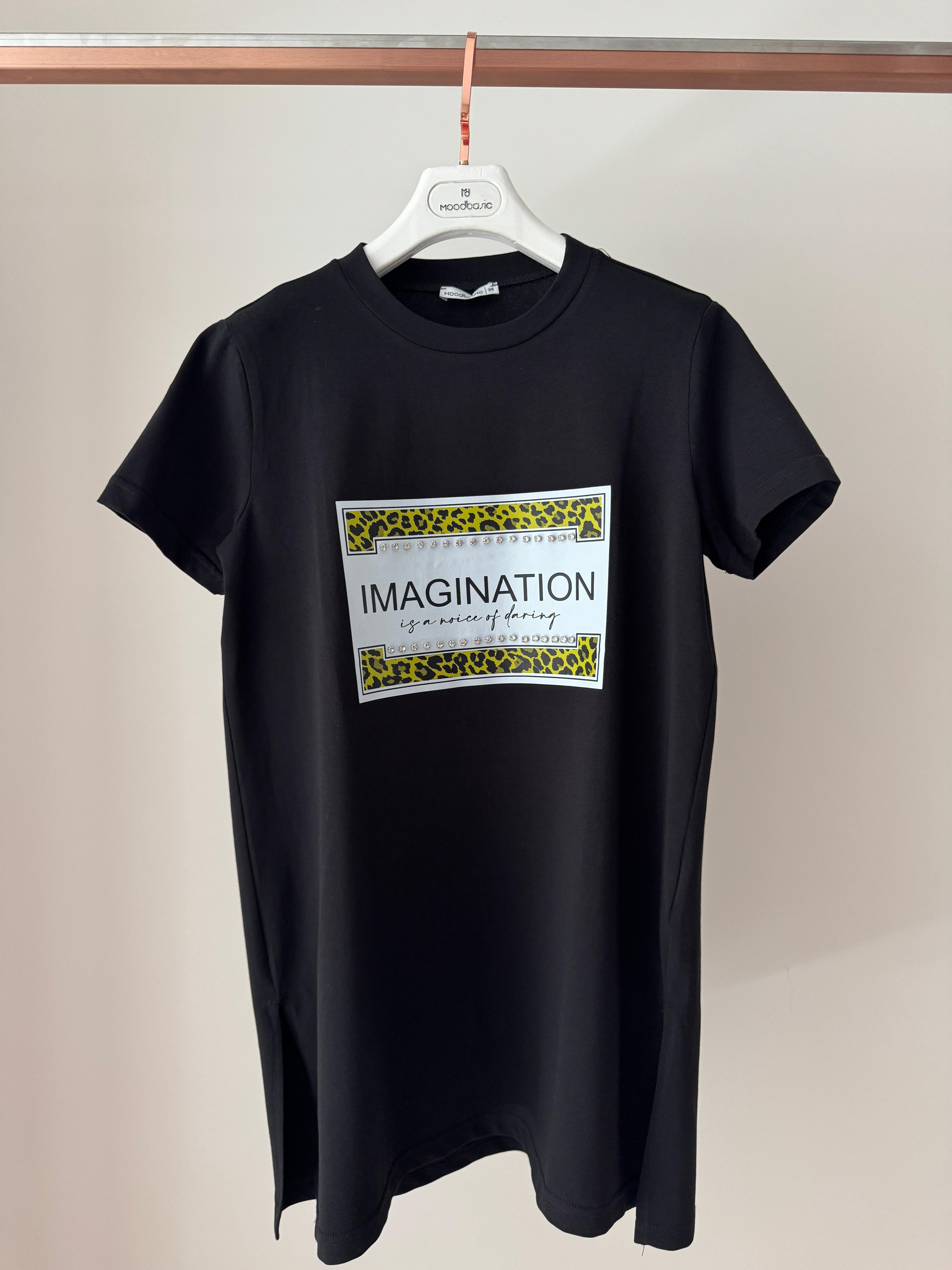 Taşlı Baskılı Tshirt - Siyah