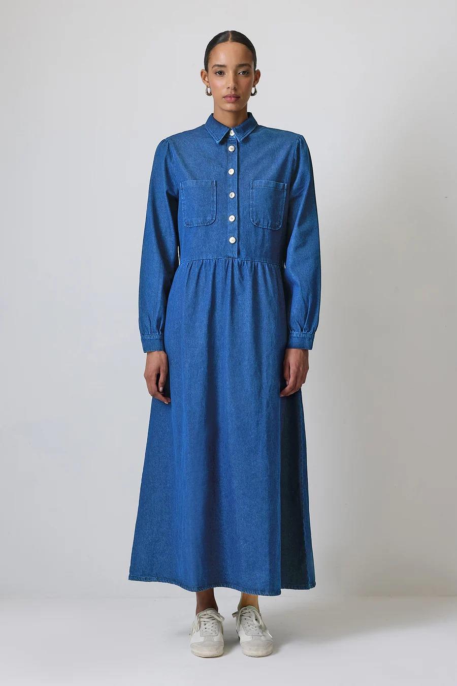 Touche Cep Detaylı Denim Elbise - Denım