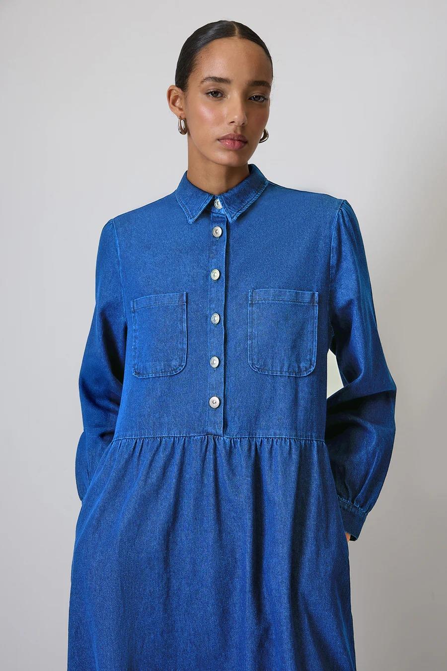 Touche Cep Detaylı Denim Elbise - Denım