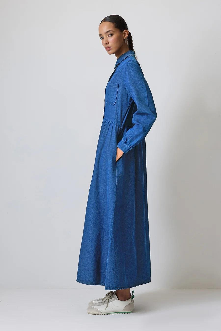 Touche Cep Detaylı Denim Elbise - Denım