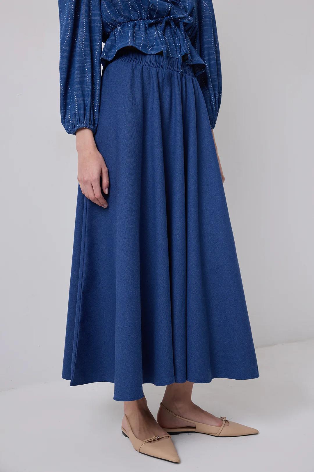 Touche Denim Efektli Bluz Etek Takım - Denım