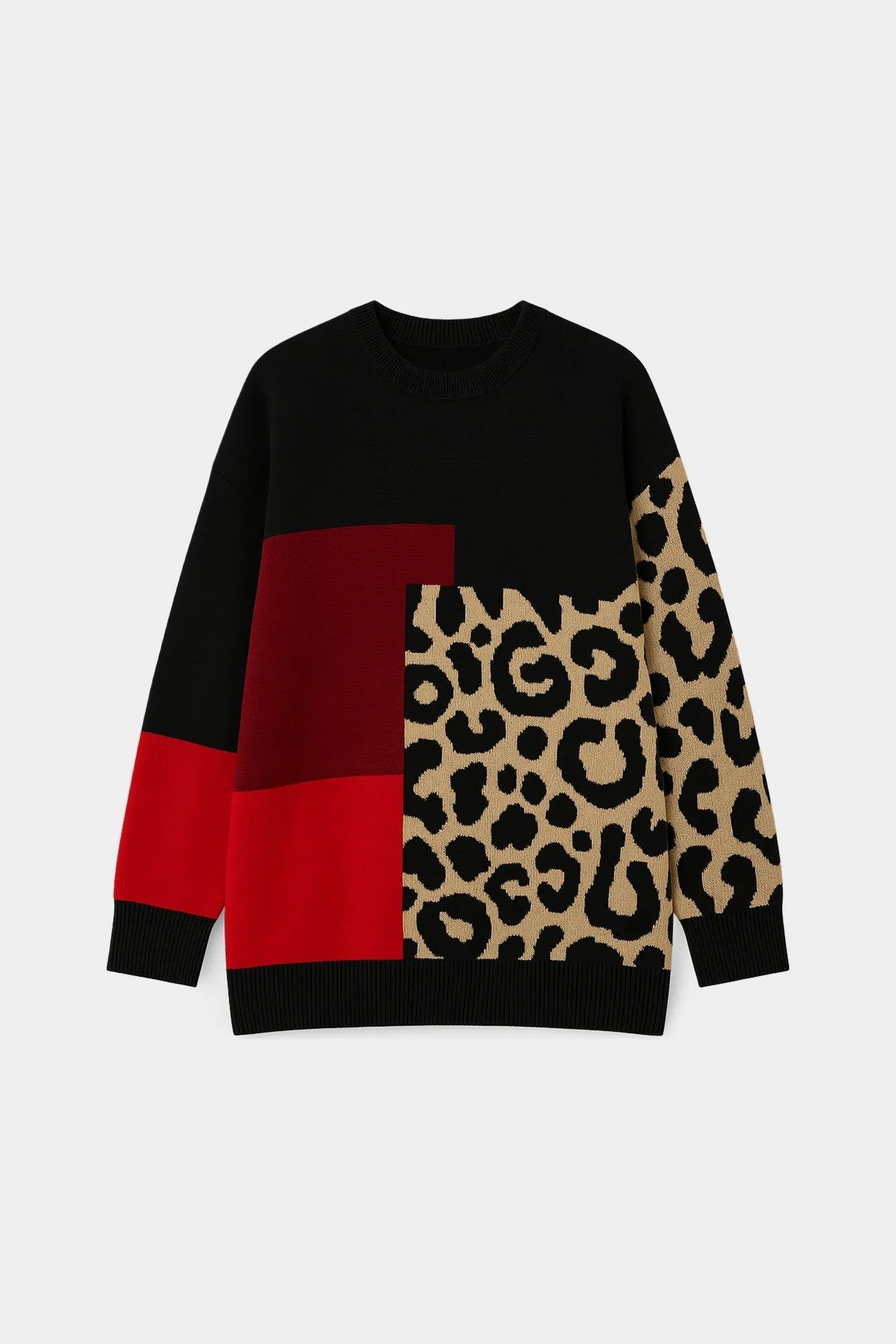 Touche Leopar Blok Desenli Triko Tunik - Desenli