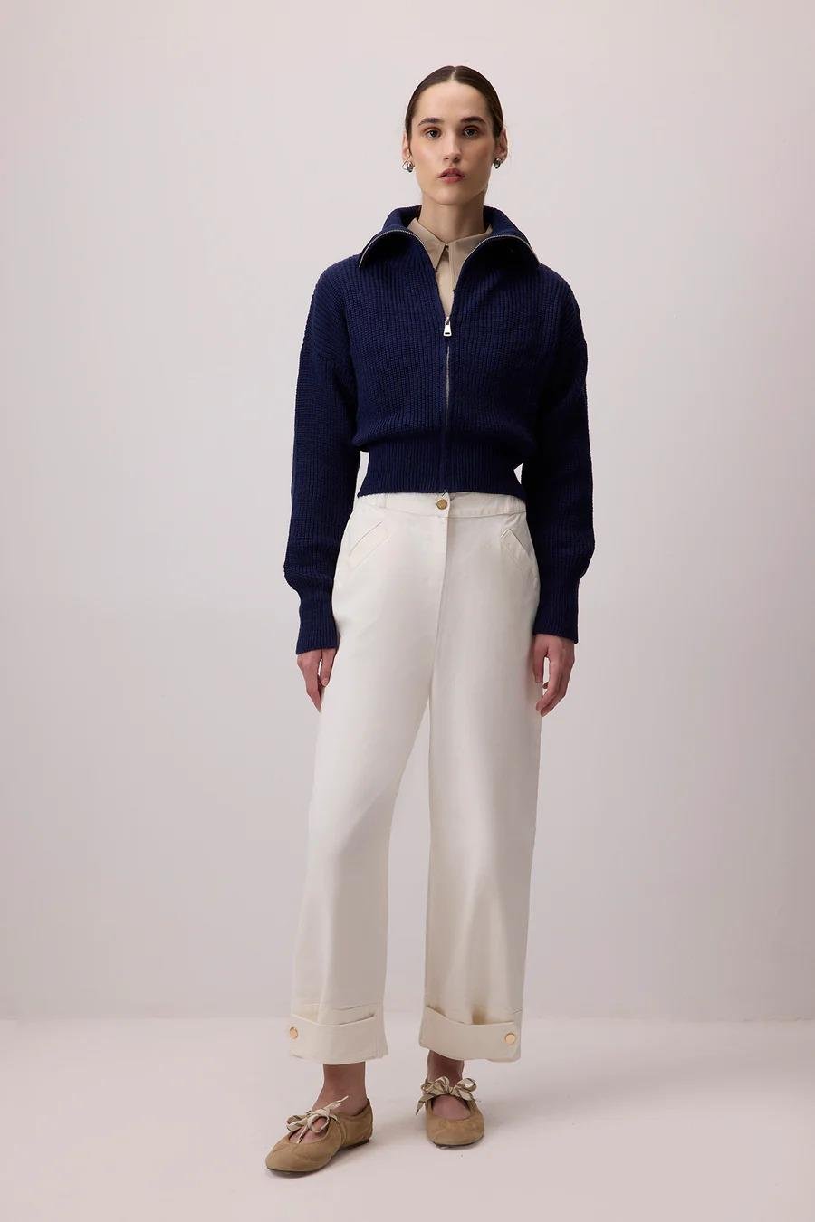 Touche Manşet Detaylı Gabardin Pantolon - Ekru