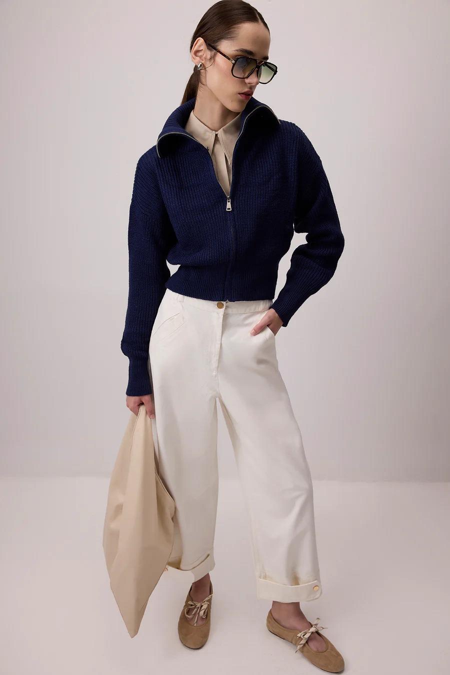 Touche Manşet Detaylı Gabardin Pantolon - Ekru