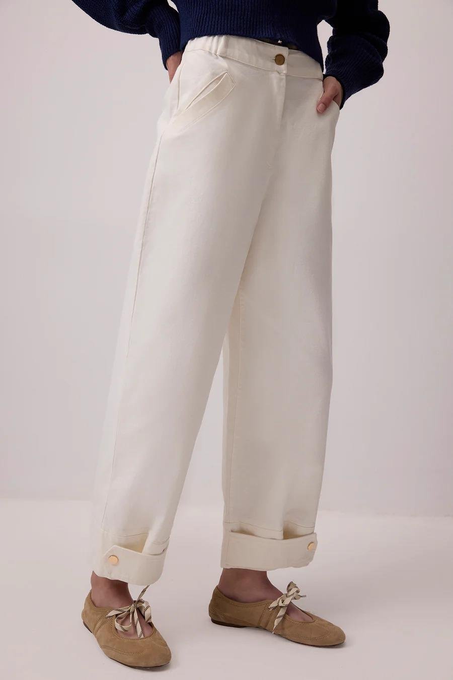 Touche Manşet Detaylı Gabardin Pantolon - Ekru