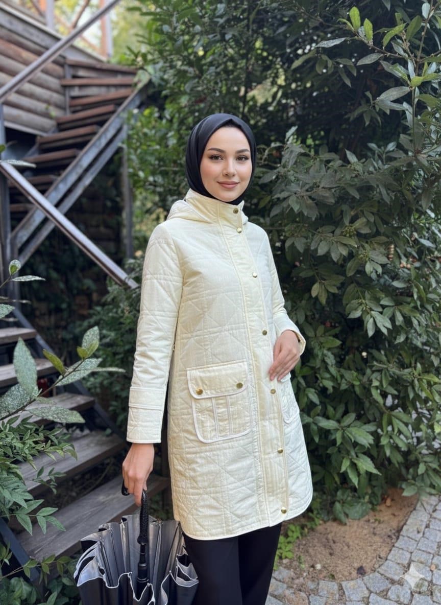 Varak Baskılı Çıtçıt Detaylı Kap - Ekru
