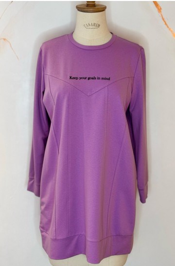 Yazı Nakışlı Sweatshirt - Lila