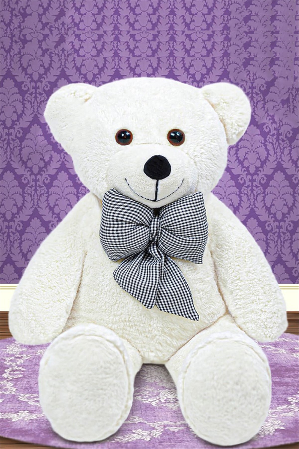 100 cm Papyonlu Beyaz Peluş Ayıcık