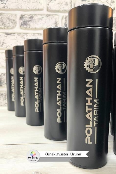 500ml Logo Baskılı Dijital Sıcaklık Göstergeli Süzgeçli Promosyon Siyah Termos