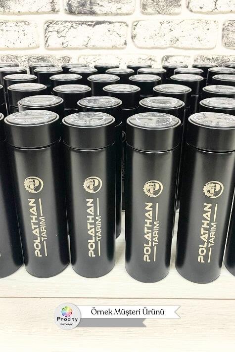 500ml Logo Baskılı Dijital Sıcaklık Göstergeli Süzgeçli Promosyon Siyah Termos