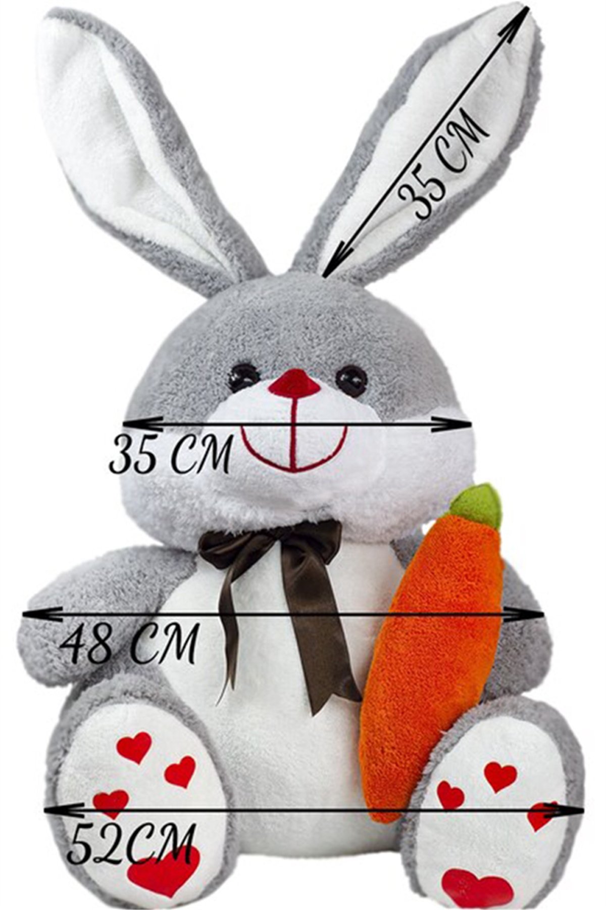 80 cm Havuçlu Gri Peluş Tavşan