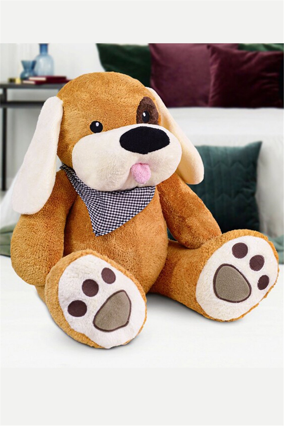 80 cm Korsan Gözlü Kahverengi Peluş Köpek