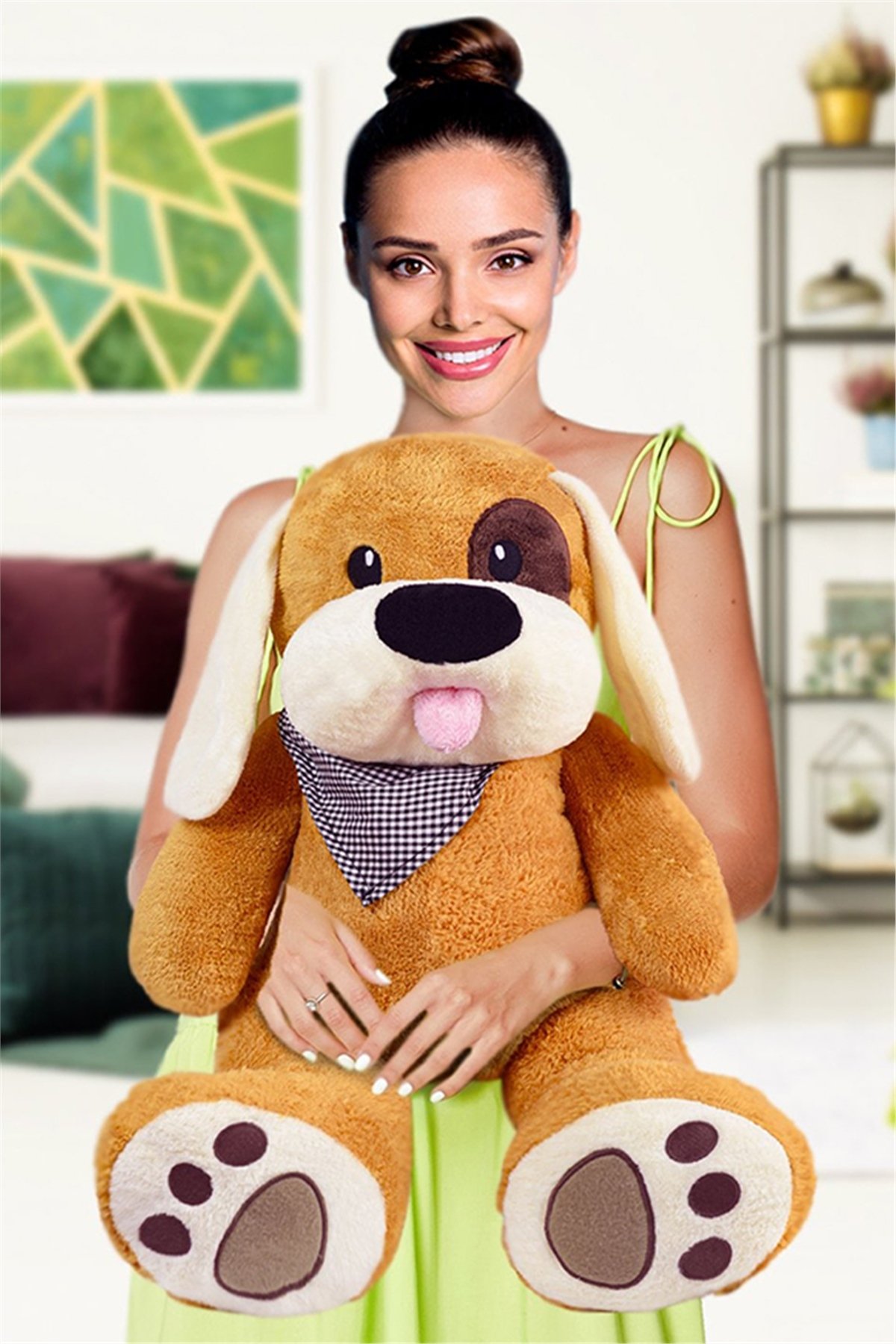 80 cm Korsan Gözlü Kahverengi Peluş Köpek