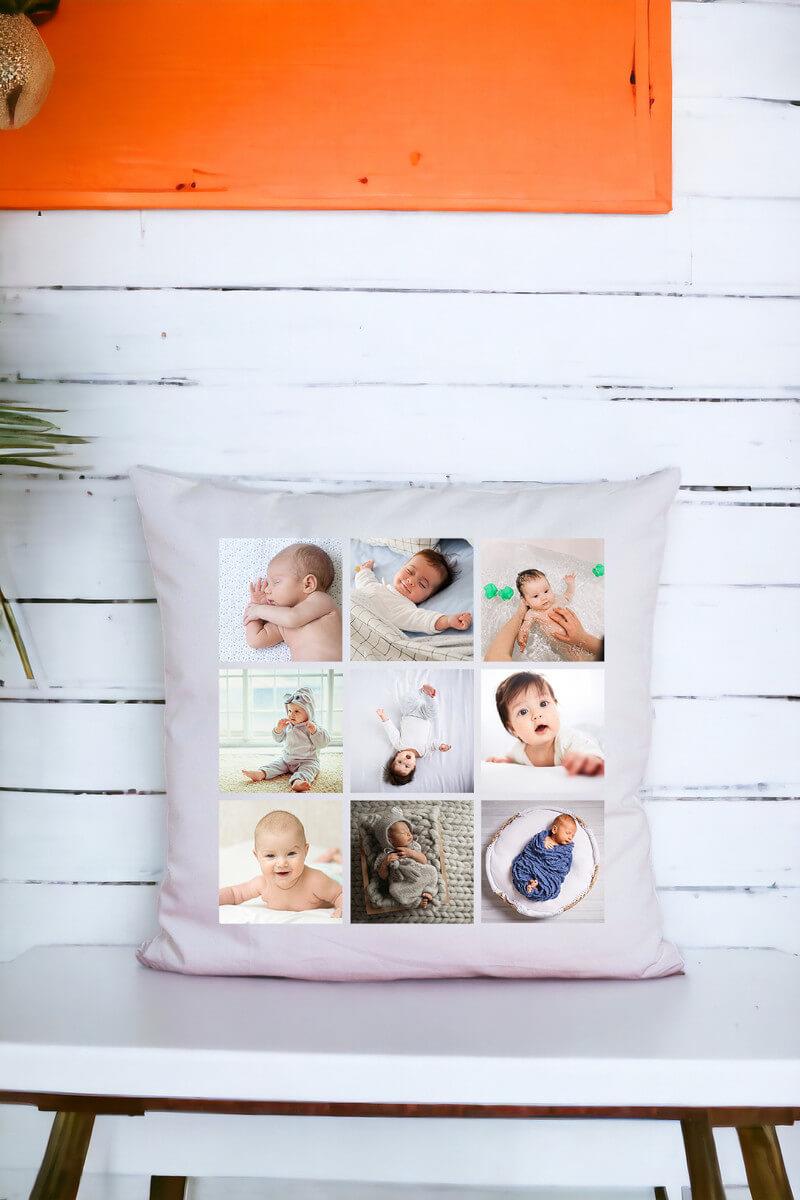 9 Fotoğraflı Kişiye Özel Saten Kare Yastık