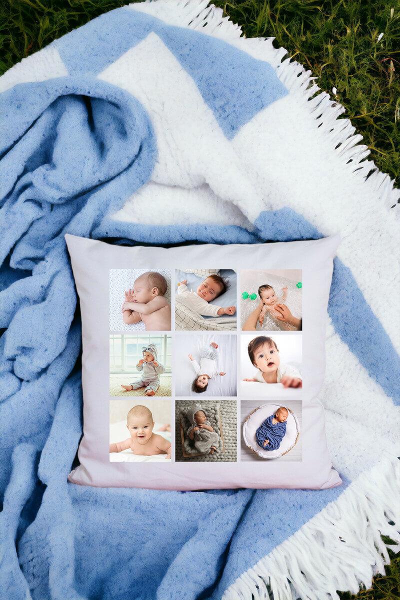 9 Fotoğraflı Kişiye Özel Saten Kare Yastık