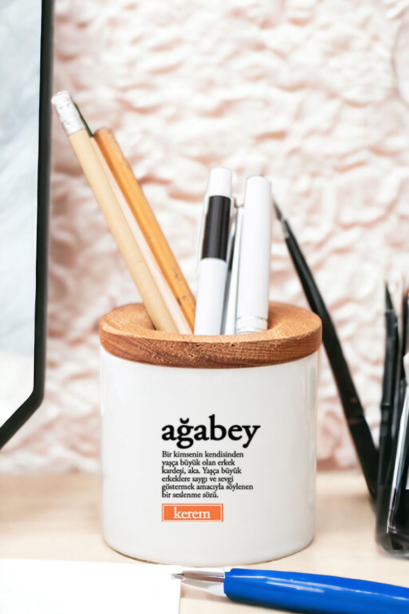 Ağabey Kelime Anlamı Ahşap Kapaklı Kalemlik