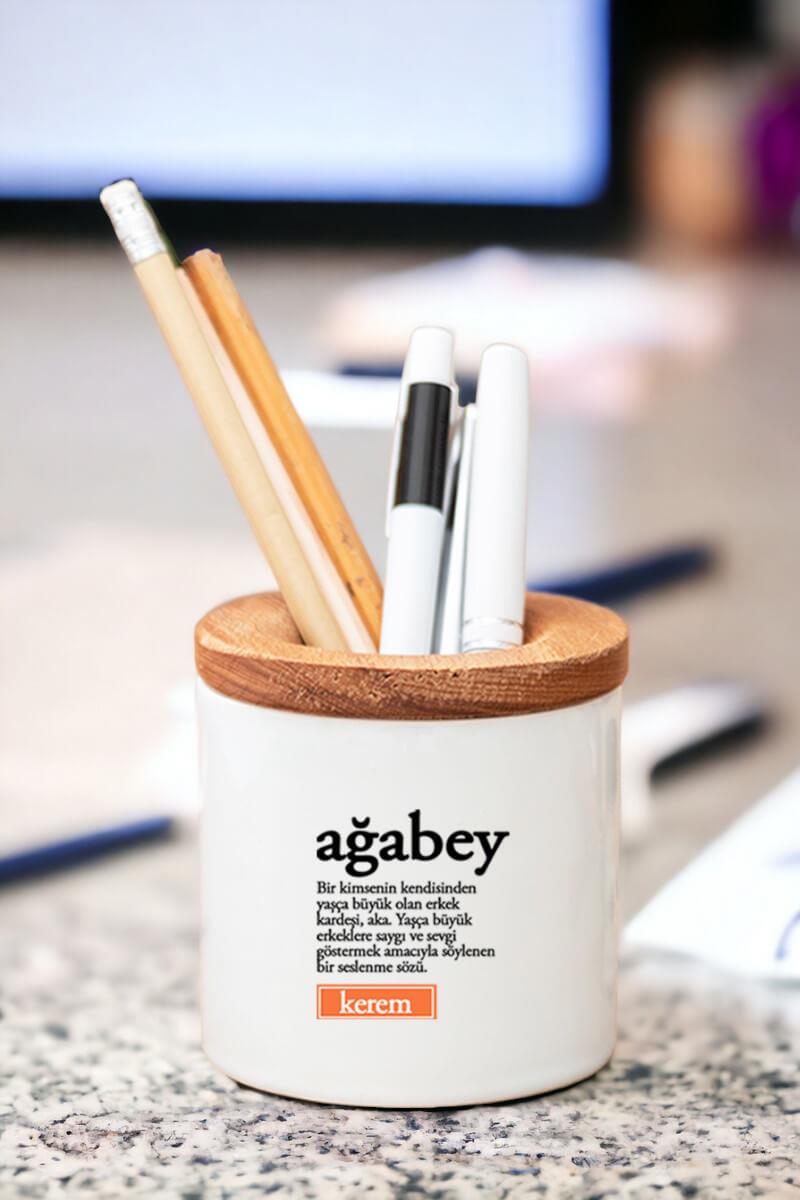 Ağabey Kelime Anlamı Ahşap Kapaklı Kalemlik