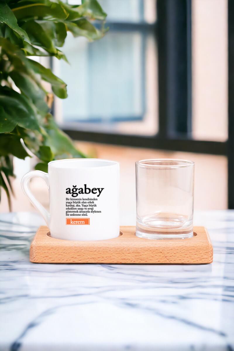 Ağabey Kelime Anlamı Ahşap Sunumlu Türk Kahvesi Fincanı