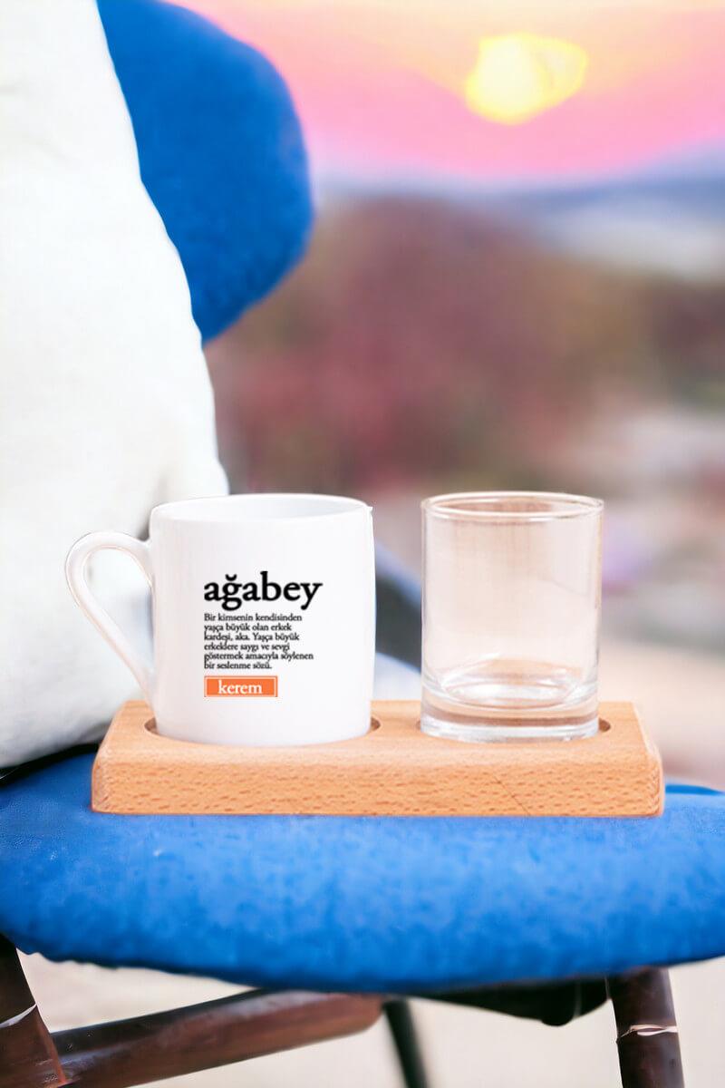 Ağabey Kelime Anlamı Ahşap Sunumlu Türk Kahvesi Fincanı