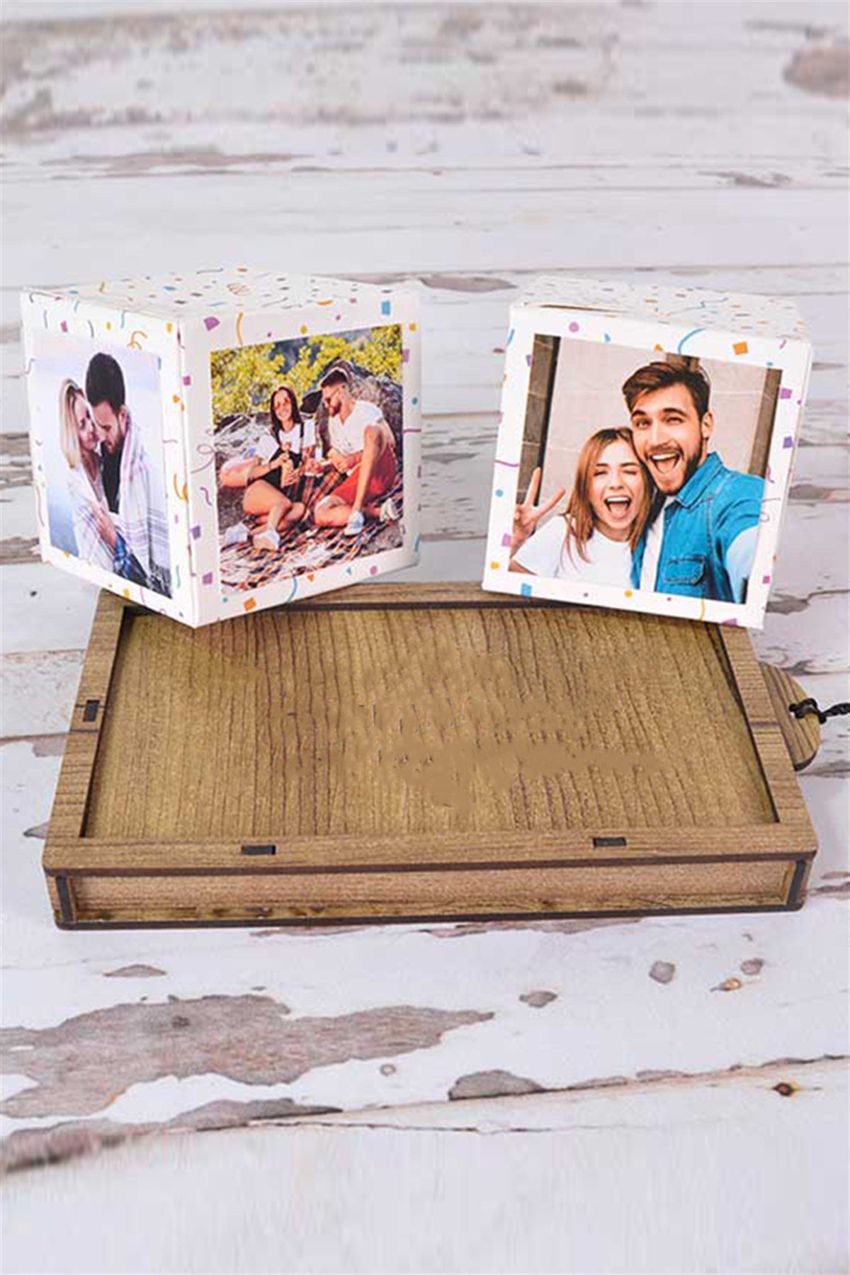 Ahşap Kutulu Fotoğraflı Bom Patlayan Sürpriz Kutu