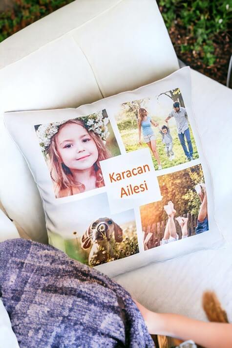 Ailelere Özel Fotoğraf Baskılı Saten Kare Yastık