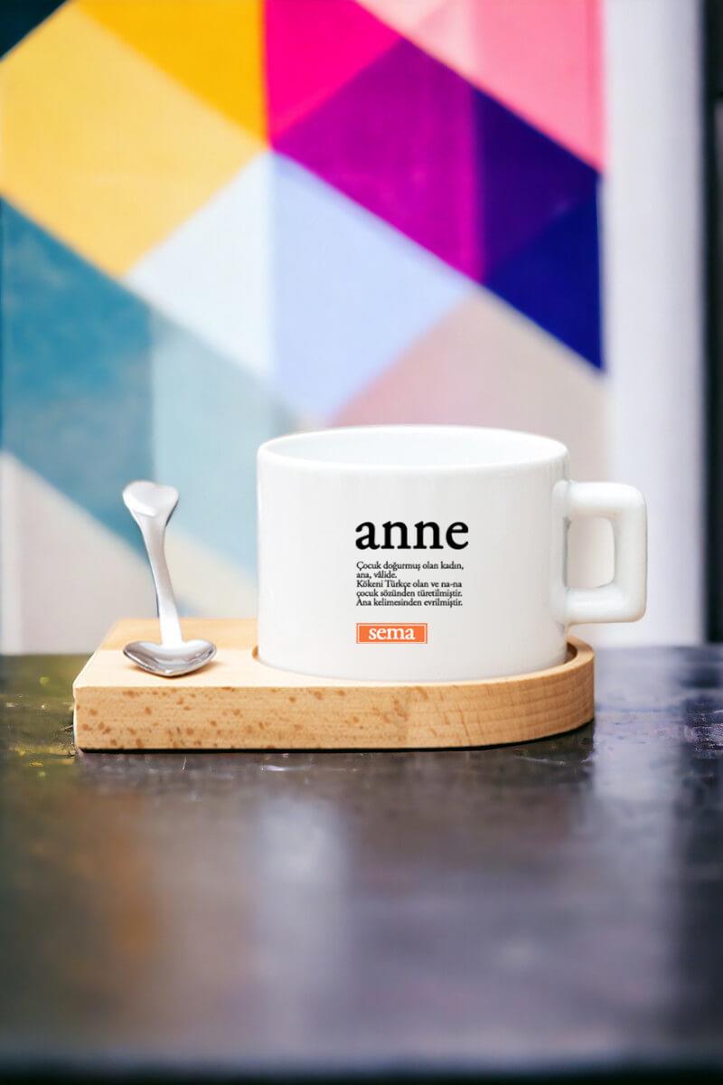 Anne Kelime Anlamı Ahşap Altlıklı Fincan