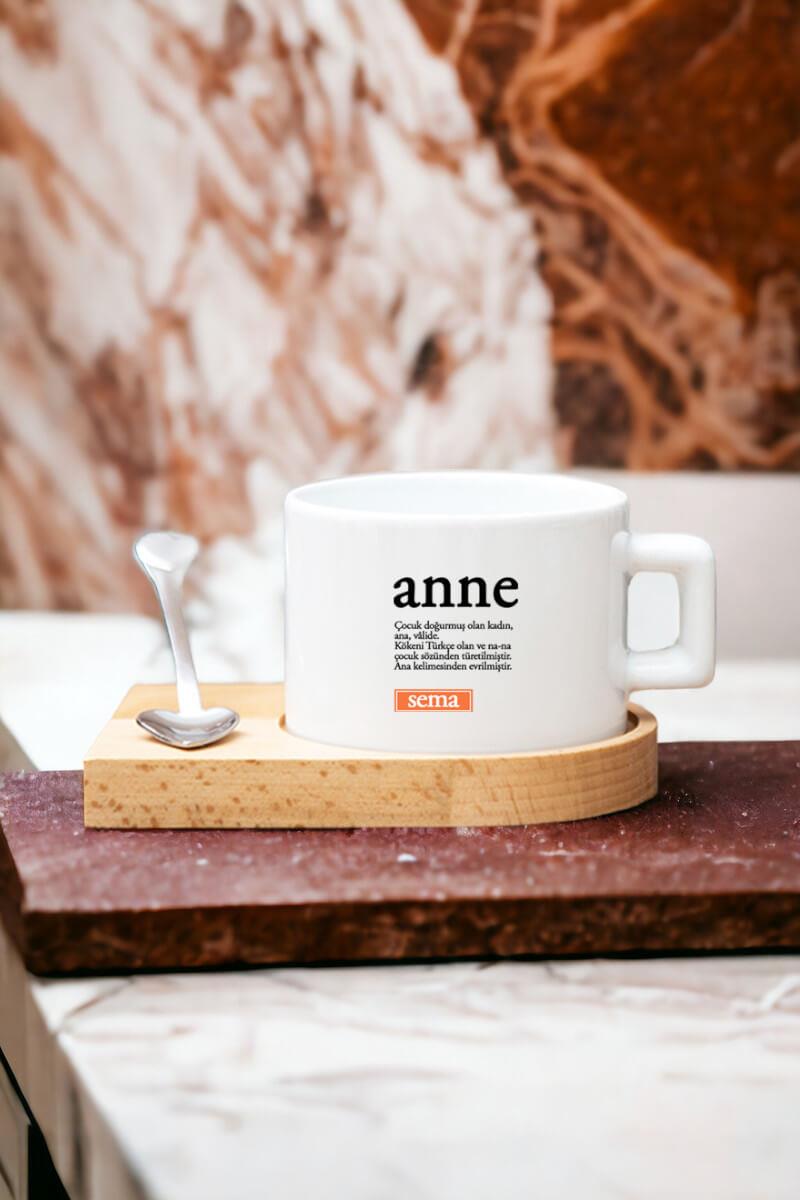 Anne Kelime Anlamı Ahşap Altlıklı Fincan