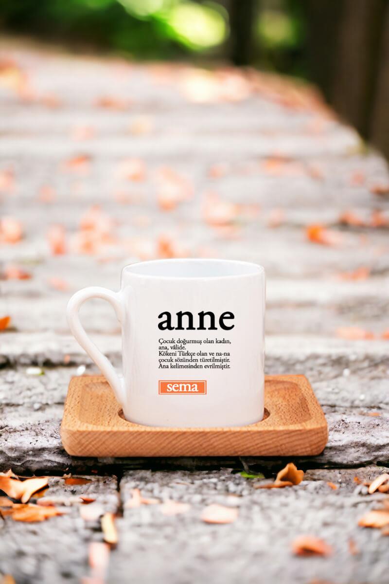 Anne Kelime Anlamı Ahşap Altlıklı Türk Kahvesi Fincanı