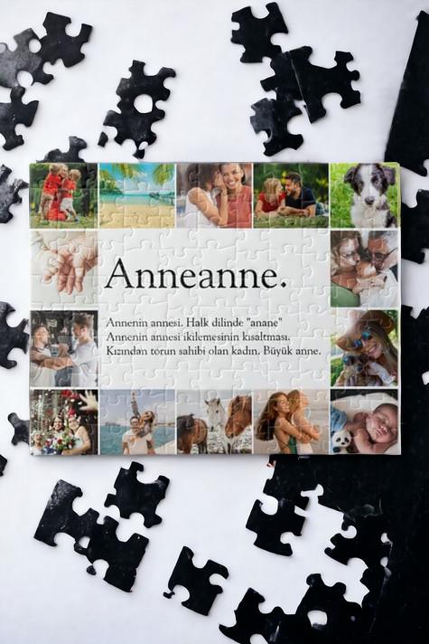 Anneanneye Hediye Fotoğraflı Kolaj Tasarım Dikdörtgen Puzzle