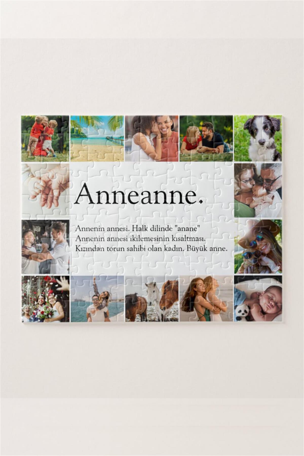Anneanneye Hediye Fotoğraflı Kolaj Tasarım Dikdörtgen Puzzle
