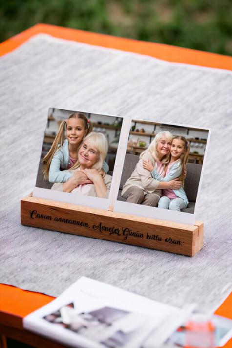 Anneanneye Hediye Masaüstü Fotoğraflı Ahşap Stand