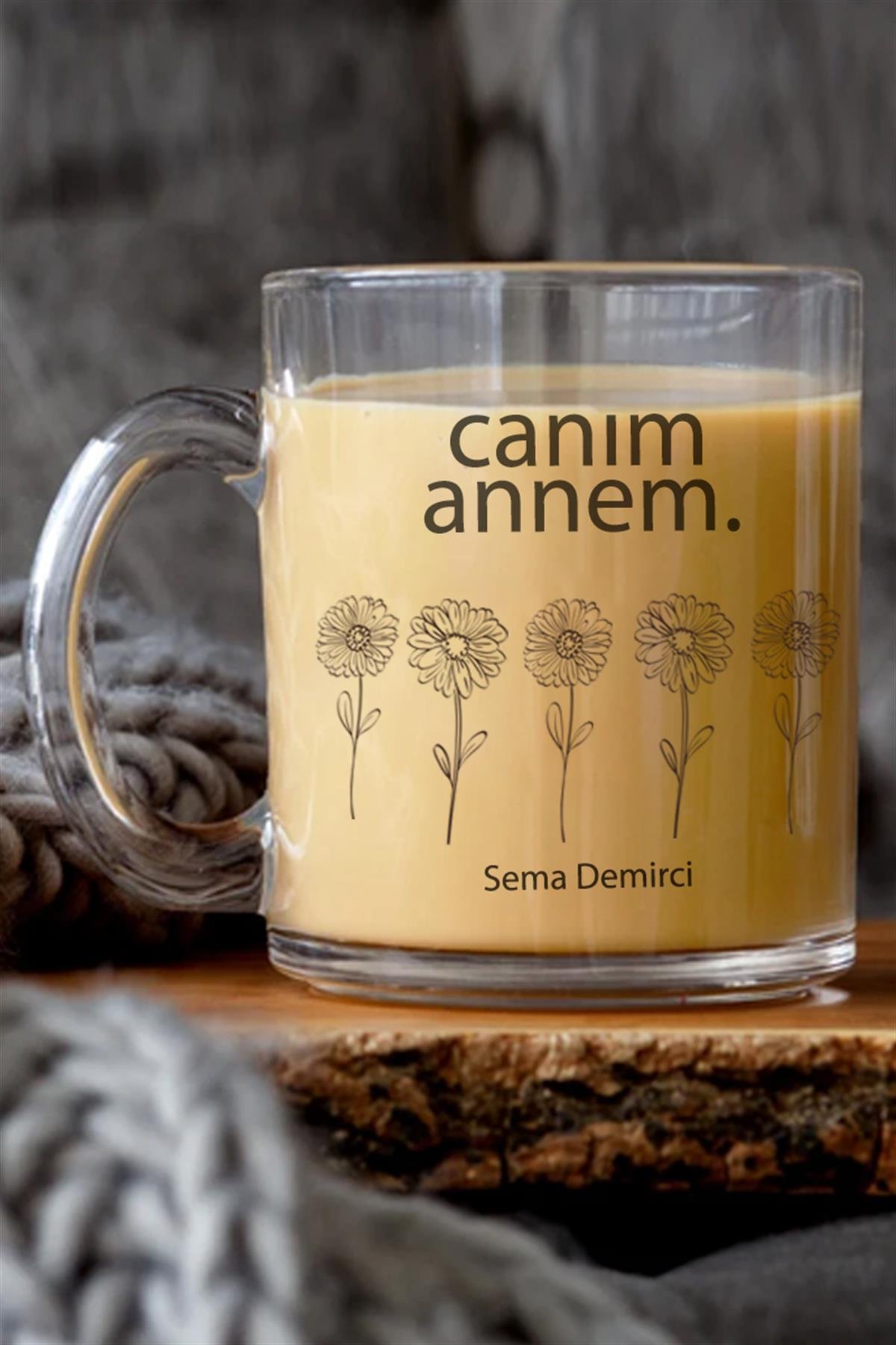 Anneler Günü Hediyesi Canım Annem Yazılı Cam Kupa Bardak