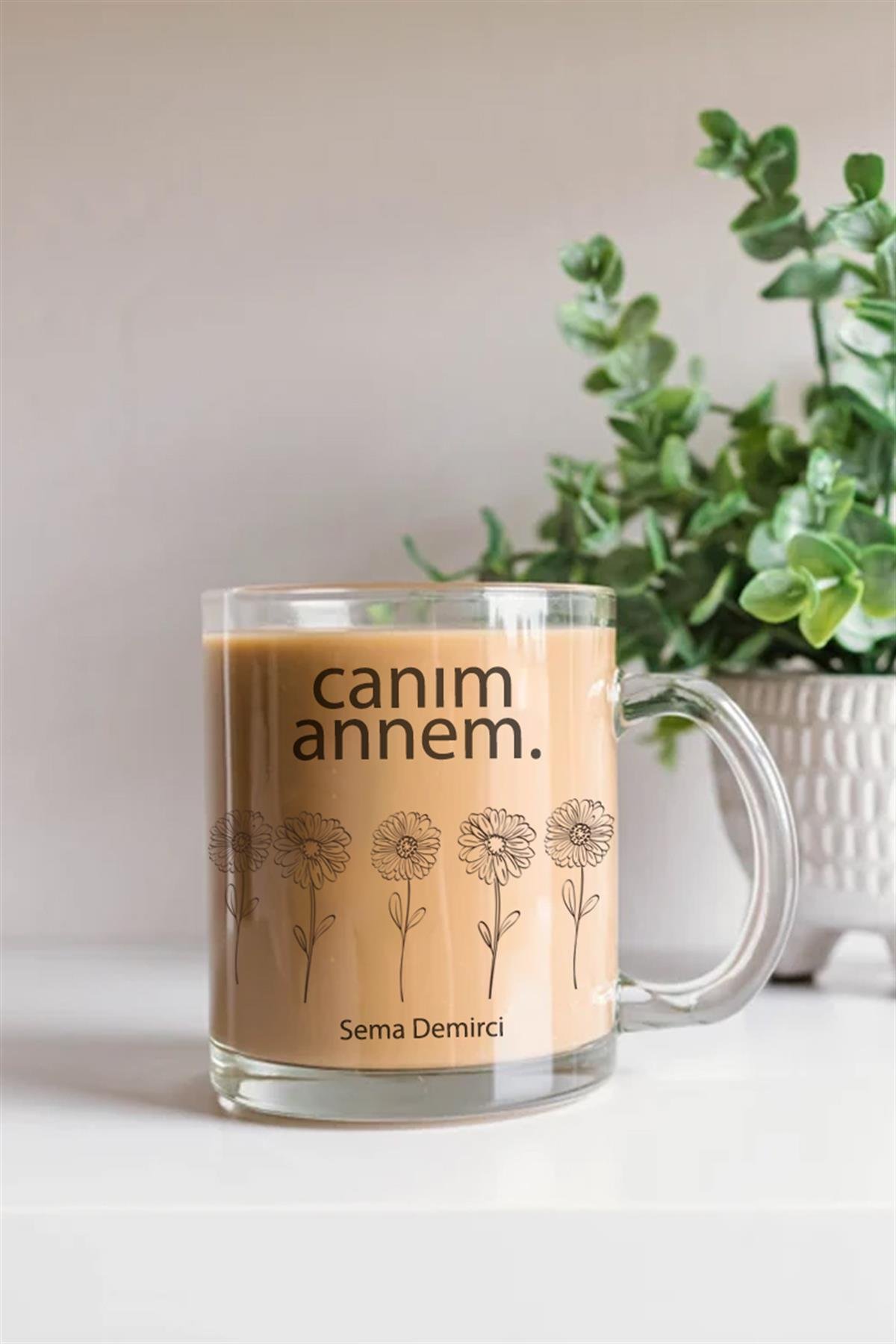 Anneler Günü Hediyesi Canım Annem Yazılı Cam Kupa Bardak