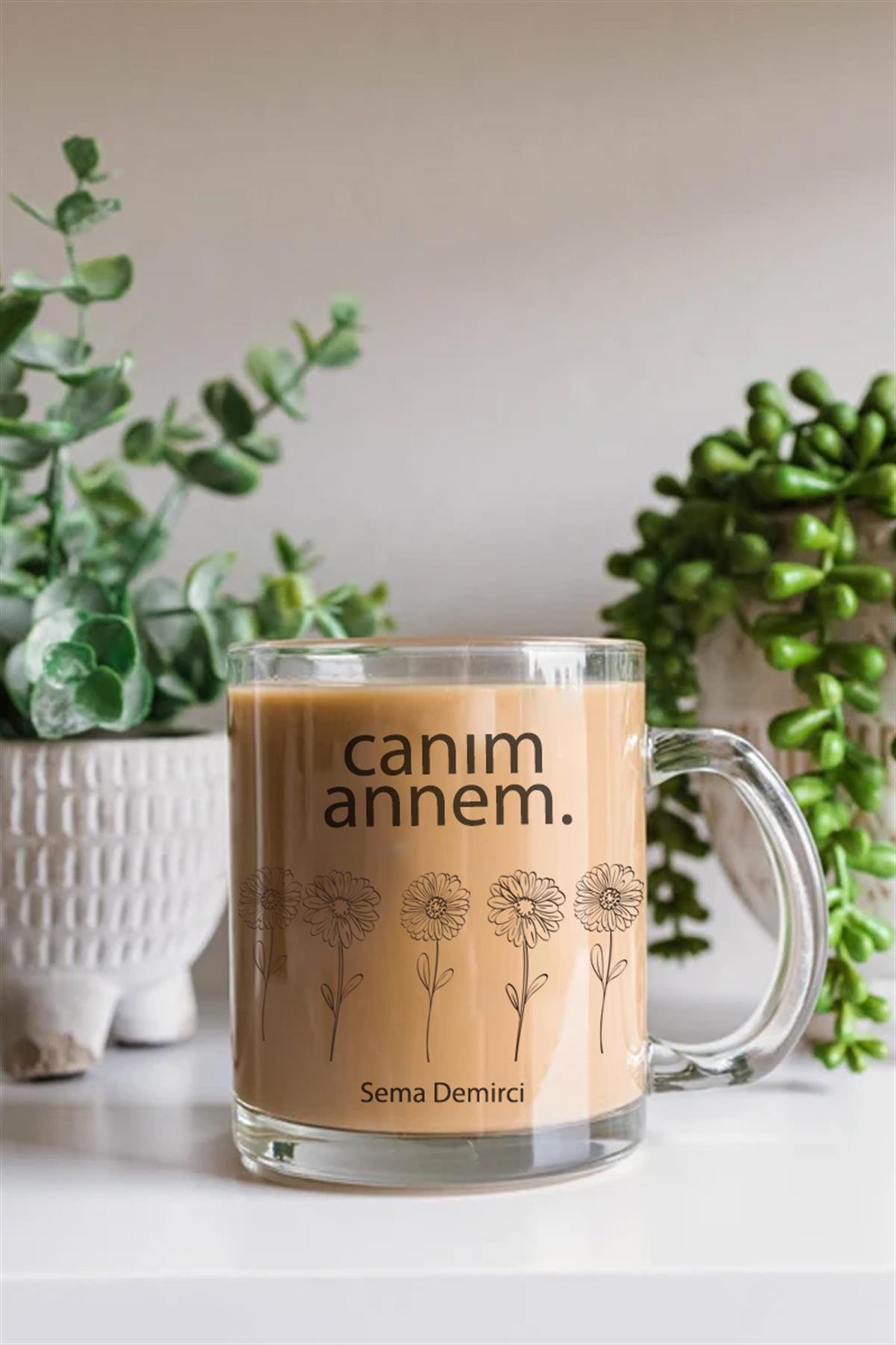 Anneler Günü Hediyesi Canım Annem Yazılı Cam Kupa Bardak