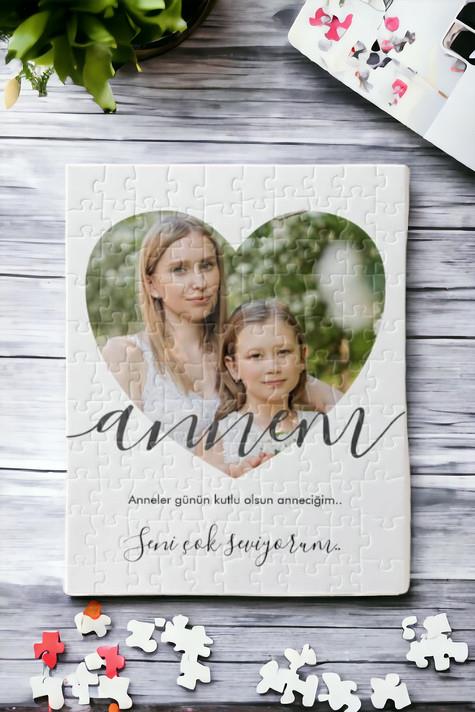 Anneler Günü Hediyesi Kalp Tasarım Fotoğraflı Dikdörtgen Puzzle
