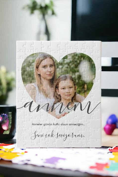 Anneler Günü Hediyesi Kalp Tasarım Fotoğraflı Dikdörtgen Puzzle