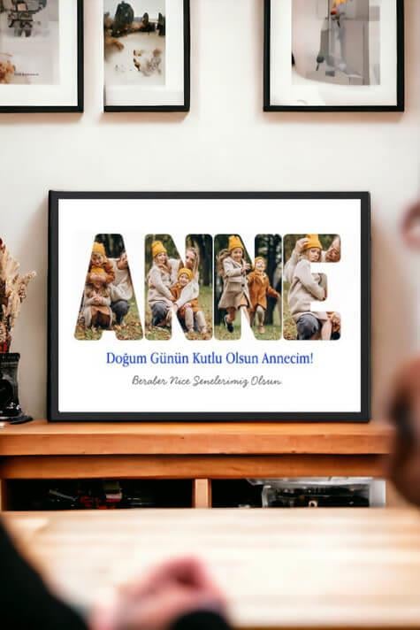Anneye Doğum Günü Hediyesi Fotoğraflı ve Mesajlı Hediyelik Çerçeve