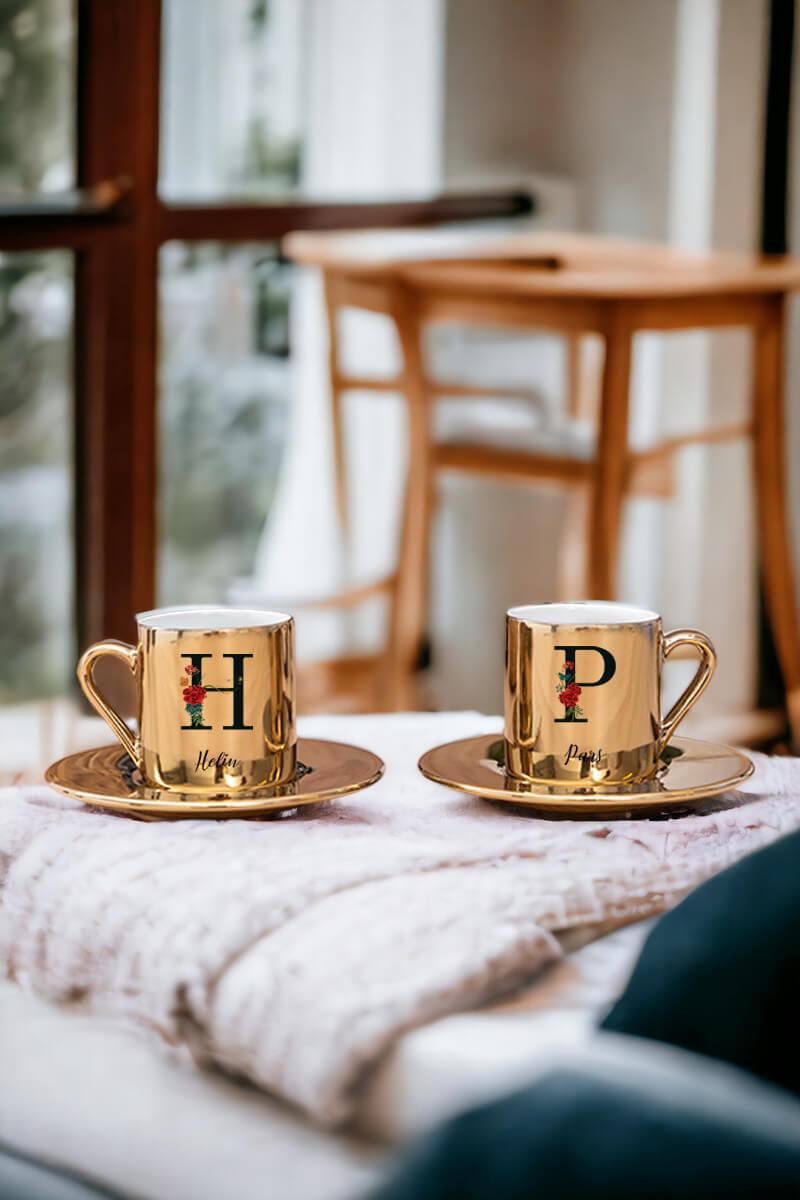 Anneye Ev Hediyesi İkili Gold Silver Türk Kahvesi Fincan Takımı